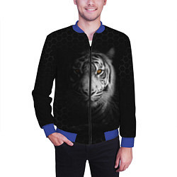Бомбер мужской Тигр черно-белый соты, цвет: 3D-синий — фото 2