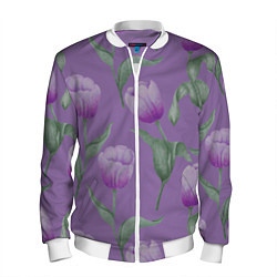 Мужской бомбер Фиолетовые тюльпаны с зелеными листьями