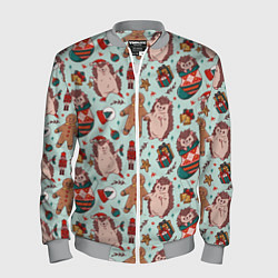 Мужской бомбер Новогодний ёжик и щелкунчик