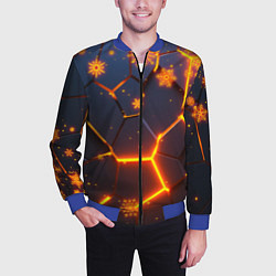 Бомбер мужской НОВОГОДНИЕ ОГНЕННЫЕ 3D ПЛИТЫ FIRE NEON HEXAGON, цвет: 3D-синий — фото 2
