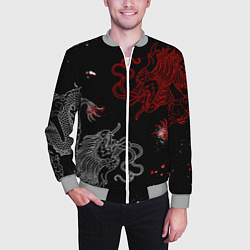 Бомбер мужской Китайский дракон Красно - Белый, цвет: 3D-меланж — фото 2