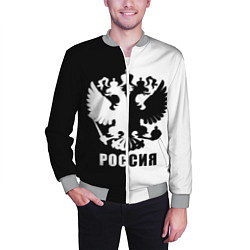 Бомбер мужской РОССИЯ чёрно-белое, цвет: 3D-меланж — фото 2