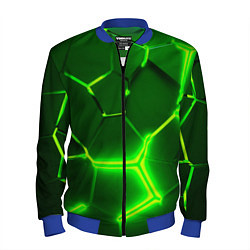 Бомбер мужской 3D ПЛИТЫ НЕОН NEON GREEN HEXAGON РАЗЛОМ, цвет: 3D-синий