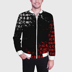 Бомбер мужской КРАСНО БЕЛЫЕ ИЕРОГЛИФЫ ЯПОНИЯ БРЫЗГИ, цвет: 3D-белый — фото 2