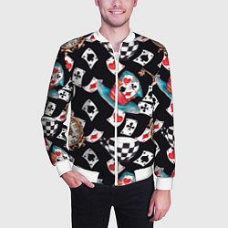 Бомбер мужской Алиса в стране чудес - карты, цвет: 3D-белый — фото 2