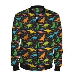 Бомбер мужской Разноцветные Динозавры, цвет: 3D-черный