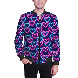 Бомбер мужской Неоновые сердца, паттерн, цвет: 3D-черный — фото 2