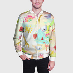 Бомбер мужской Красочные животные, цвет: 3D-белый — фото 2