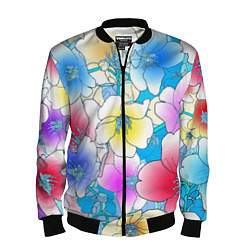 Бомбер мужской Летний цветочный паттерн Fashion trend 2025, цвет: 3D-черный