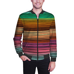 Бомбер мужской Multicolored thin stripes Разноцветные полосы, цвет: 3D-черный — фото 2