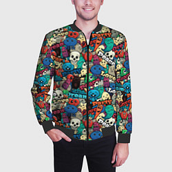 Бомбер мужской Граффити черепа и рожицы, цвет: 3D-черный — фото 2