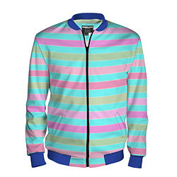 Мужской бомбер Pink turquoise stripes horizontal Полосатый узор