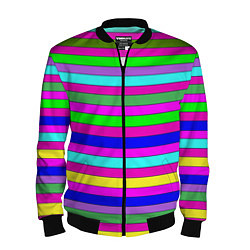 Бомбер мужской Multicolored neon bright stripes, цвет: 3D-черный