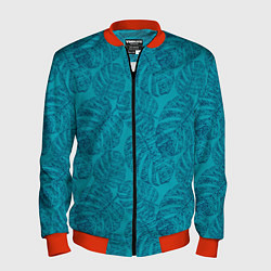 Мужской бомбер Синие листья монстеры на голубом