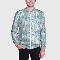 Бомбер мужской Голубые листья пальмы на белом, цвет: 3D-меланж — фото 2