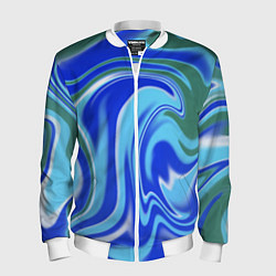 Бомбер мужской Тай-дай с синим, зелёным и белым цветом, цвет: 3D-белый