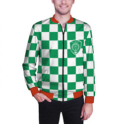 Бомбер мужской ФК Ахмат на фоне бело зеленой формы в квадрат, цвет: 3D-красный — фото 2