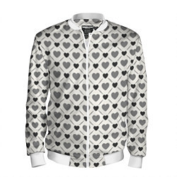 Бомбер мужской Сердечки черно-белые паттерн, цвет: 3D-белый