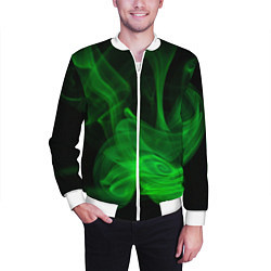 Бомбер мужской Зелёный абстрактный дым, цвет: 3D-белый — фото 2