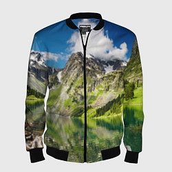 Бомбер мужской Живописное горное озеро, цвет: 3D-черный