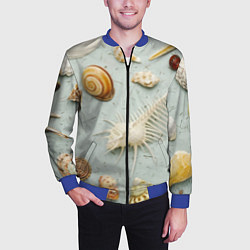 Бомбер мужской Океанские ракушки и морские звёзды на песке, цвет: 3D-синий — фото 2