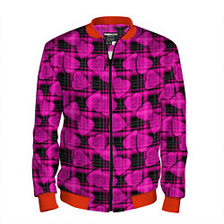 Бомбер мужской Black and pink hearts pattern on checkered, цвет: 3D-красный