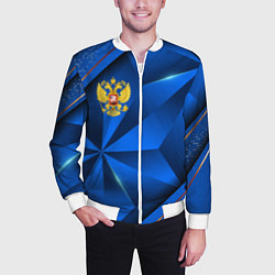 Бомбер мужской Герб РФ на синем объемном фоне, цвет: 3D-белый — фото 2