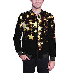 Бомбер мужской Золотые праздничные звезды, цвет: 3D-черный — фото 2