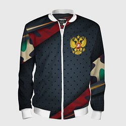 Бомбер мужской Герб России черно-красный камуфляж, цвет: 3D-белый