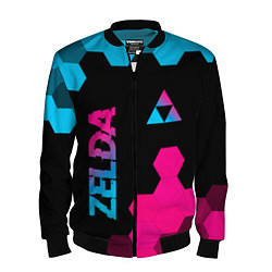 Бомбер мужской Zelda - neon gradient: надпись, символ, цвет: 3D-черный