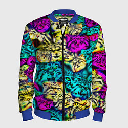 Бомбер мужской Психоделические манулы, цвет: 3D-синий