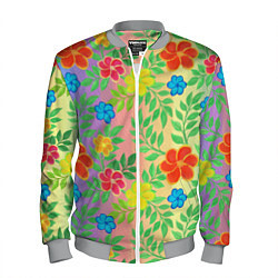 Бомбер мужской Яркий цветочный узор на радужном фоне, цвет: 3D-меланж