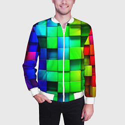 Бомбер мужской Цветные неоновые кубы, цвет: 3D-белый — фото 2