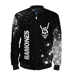 Бомбер мужской Ramones и рок символ на темном фоне, цвет: 3D-черный