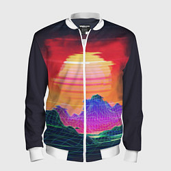 Бомбер мужской Синтвейв неоновые горы на закате, цвет: 3D-белый