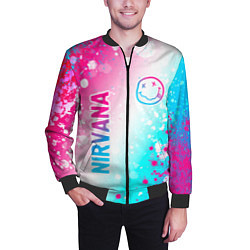 Бомбер мужской Nirvana neon gradient style: надпись, символ, цвет: 3D-черный — фото 2