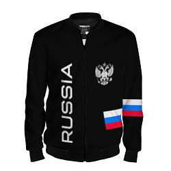 Бомбер мужской Россия и три линии на черном фоне, цвет: 3D-черный