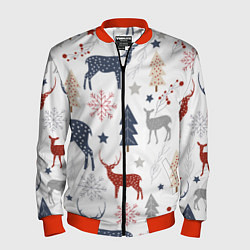 Бомбер мужской Олени в новогоднем лесу, цвет: 3D-красный