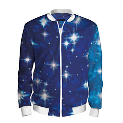 Бомбер мужской Сияющие и блестящие звезды в ночном небе, цвет: 3D-белый