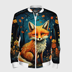 Бомбер мужской Лиса в Folk Art стиле, цвет: 3D-белый