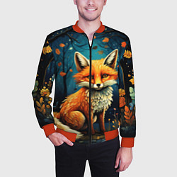 Бомбер мужской Лиса в Folk Art стиле, цвет: 3D-красный — фото 2