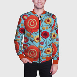 Бомбер мужской Эффект вышивки маки, цвет: 3D-красный — фото 2