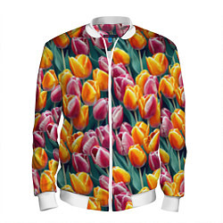 Бомбер мужской Роскошные тюльпаны, цвет: 3D-белый