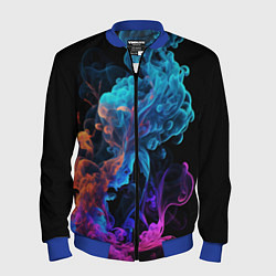 Бомбер мужской Неоновый цветной дым на черном фоне, цвет: 3D-синий