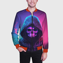 Бомбер мужской Неоновый череп в капюшоне, цвет: 3D-красный — фото 2