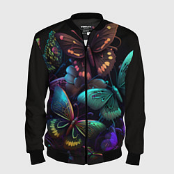 Бомбер мужской Разные неоновые бабочки, цвет: 3D-черный