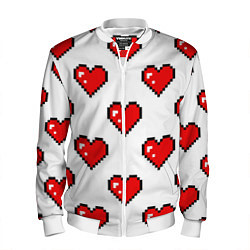 Бомбер мужской Сердца в стиле пиксель-арт, цвет: 3D-белый