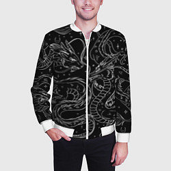 Бомбер мужской Дракон - унесенные призраками: тату на черном, цвет: 3D-белый — фото 2
