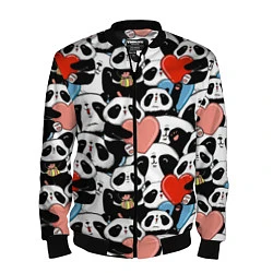 Бомбер мужской Панды с сердечками, цвет: 3D-черный