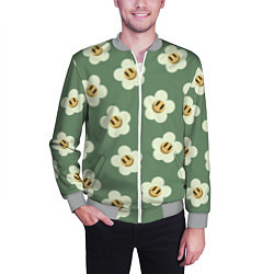 Бомбер мужской Цветочки-смайлики: темно-зеленый паттерн, цвет: 3D-меланж — фото 2